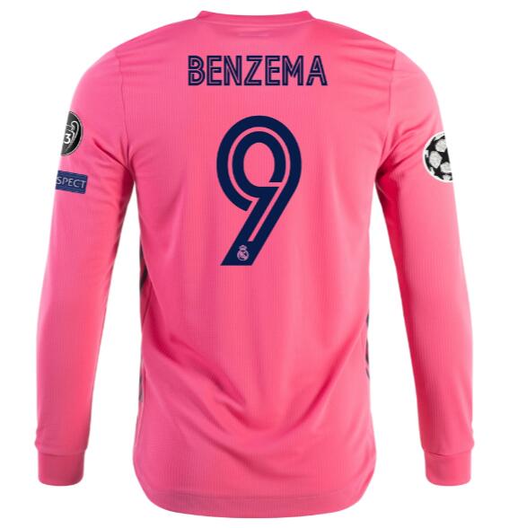 Real Madrid Long Sleeve Away Kit Soccer Jersey KARIM BENZEMA #9 2020/21